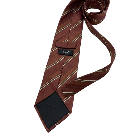 HUGO BOSS Brown Striped Silk LUXURY Tie ITALY - Picture 2 of 4